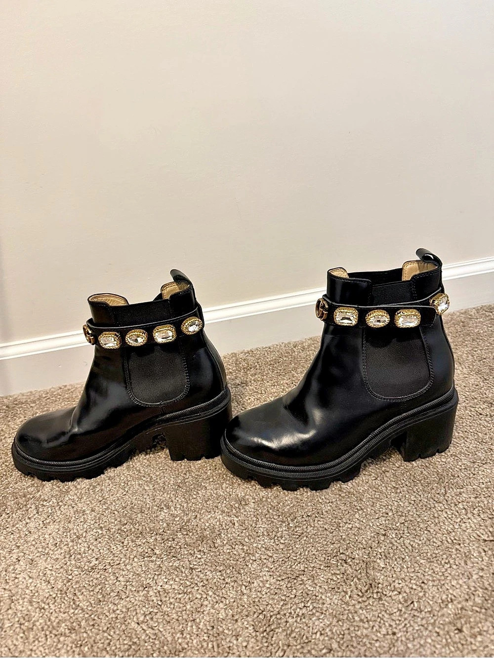 Crystal Belt Ankle Boot Black
